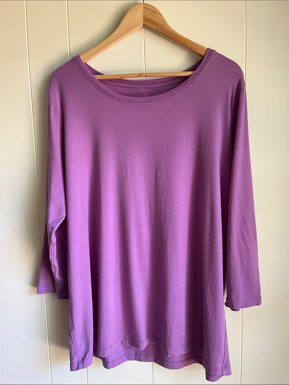 WOOLX Women's Scoop Neck 3/4 Sleeve Purple Merino Wool Top Basic Capsule Sz 1X